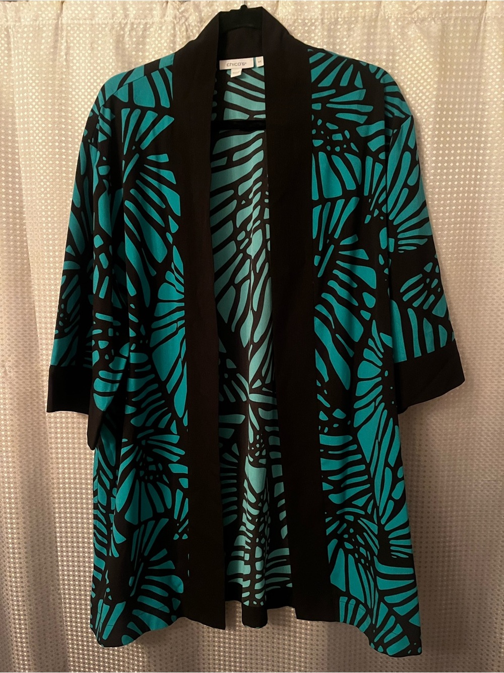 Chico's Black and Teal Abstract Stripe Kimono